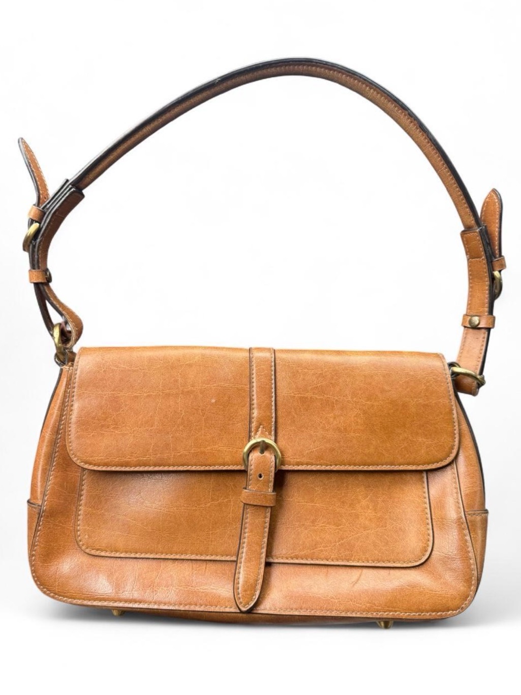 Equestrian Style Vegan Leather Shoulder Bag With Buckle Strap